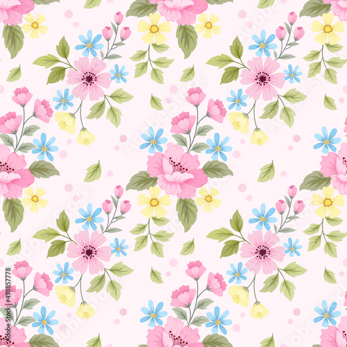 Beautiful flowers and leaf seamless pattern for fabric textile wallpaper.