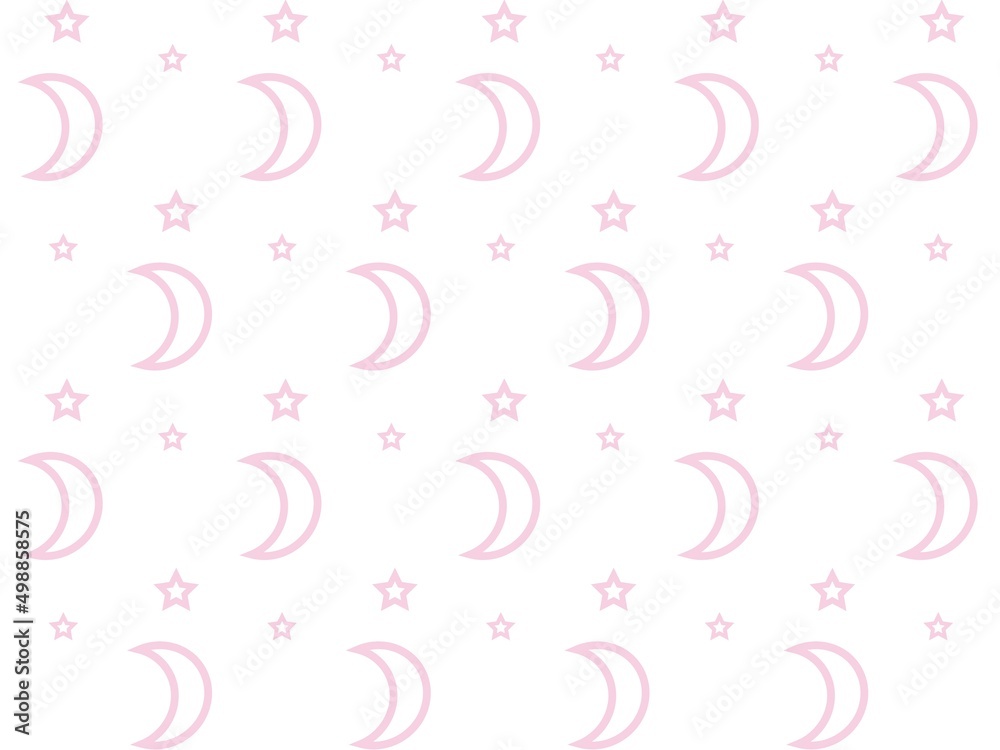 三日月と星のパターン背景　ピンク