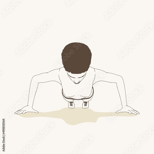 Young female workout. Sport girl doing push up exercise. Casual sportwear - t-shirt, breeches and sneakers. Young woman wearing workout clothes. Sport fashion girl outline in urban casual style.