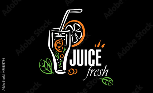 Vector drawn logo of fresh juice on a black background