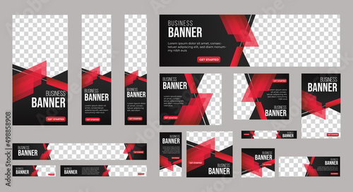 Business banner design web template Set, Horizontal header web banner. Black and red. cover header background for website design, Social Media Cover ads banner, flyer, invitation card