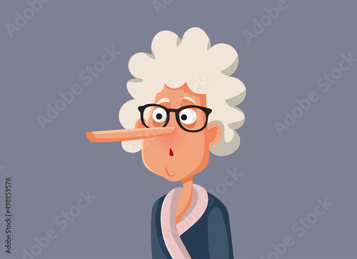 Liar Senior Woman with Long Nose Vector Cartoon