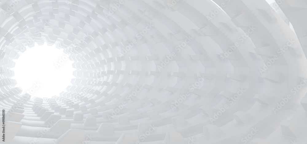 Luxury white abstract architectural minimalistic background. Contemporary showroom. Modern exhibition stand. Empty gallery. Backlight. Polygonal Graphic Design. 3D illustration and rendering.