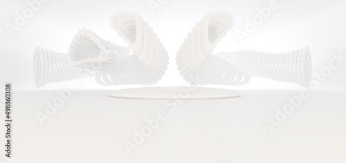 Obraz na płótnie Luxury white abstract architectural minimalistic background. Contemporary showroom. Modern exhibition stand. Empty gallery. Backlight. Polygonal Graphic Design. 3D illustration and rendering. w salonie