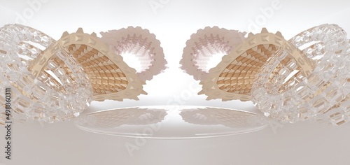 Obraz na płótnie Luxury parametric abstract architectural minimalistic background. Contemporary showroom. Modern colored glass exhibition tunnel. Empty gallery. Backlight. 3D illustration and rendering. w salonie