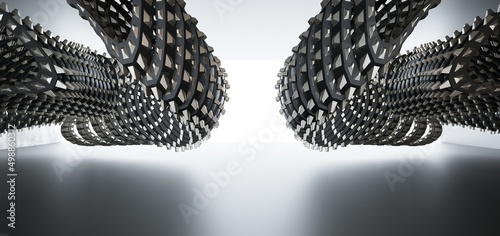 Obraz na płótnie Luxury gold parametric abstract architectural minimalistic background. Contemporary showroom. Modern black exhibition Empty gallery. Interior backlight. 3D illustration and rendering. w salonie