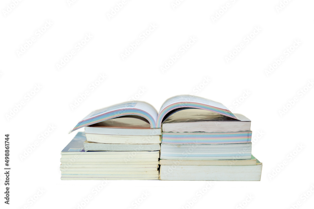 Open book on stack paste on isolated white background. Open book on stack paste on isolated white background.