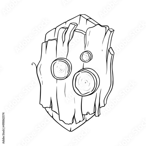 Wooden shield for games. Sketch of knight shield. Vector illustration isolated in white background