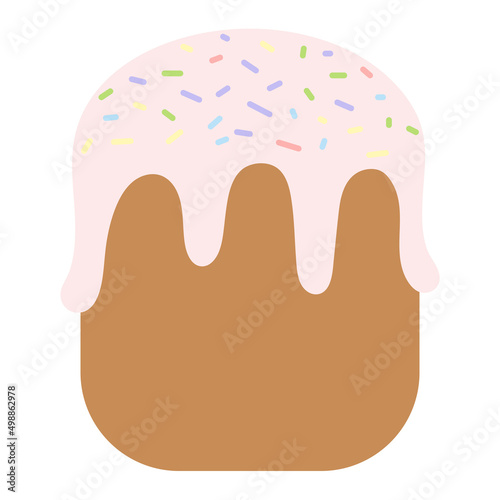 Easter cake. Baking is covered with pink icing. The bread is decorated with colorful sprinkles. Color vector illustration. Flat style. Bright Easter. Isolated background. Idea for web design