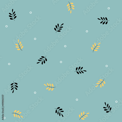 seamless pattern with black and yellow leaves on dark green background. pastel pattern .