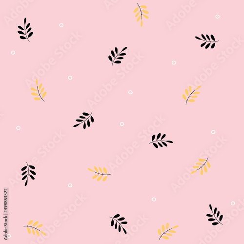 seamless pattern with black and yellow leaves on pastel pink background. pastel pattern .