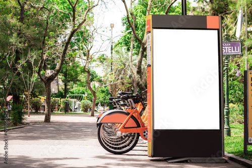 Mockup of white billboard on the square