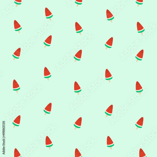 seamless pattern  watermelon icecream  on pastel green background. summer and fresh concept.