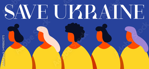 Pray for Ukraine. There is no war. Save Ukraine. Vector illustration, flat design. Girls for the salvation of Ukraine.
