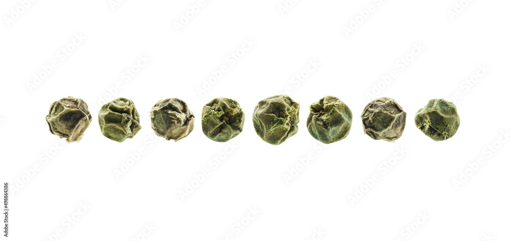 A set of green peppercorns. Isolated on a white background