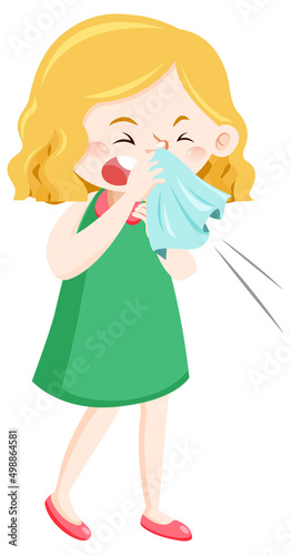Girl having a cold on white background