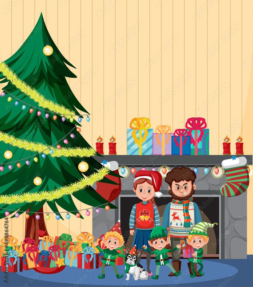 Family on christmas day family by christmas tree Family on christmas day family by christmas tree