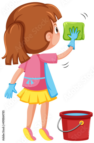 A girl cleaning on white background