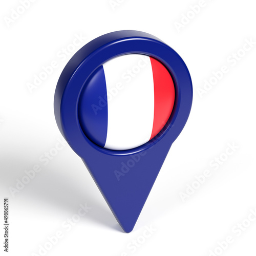 Free Download French flag and navy blue-colored map pointer. On White-colored background. Horizontal composition with copy space. Isolated with clipping path. - GFXLoad