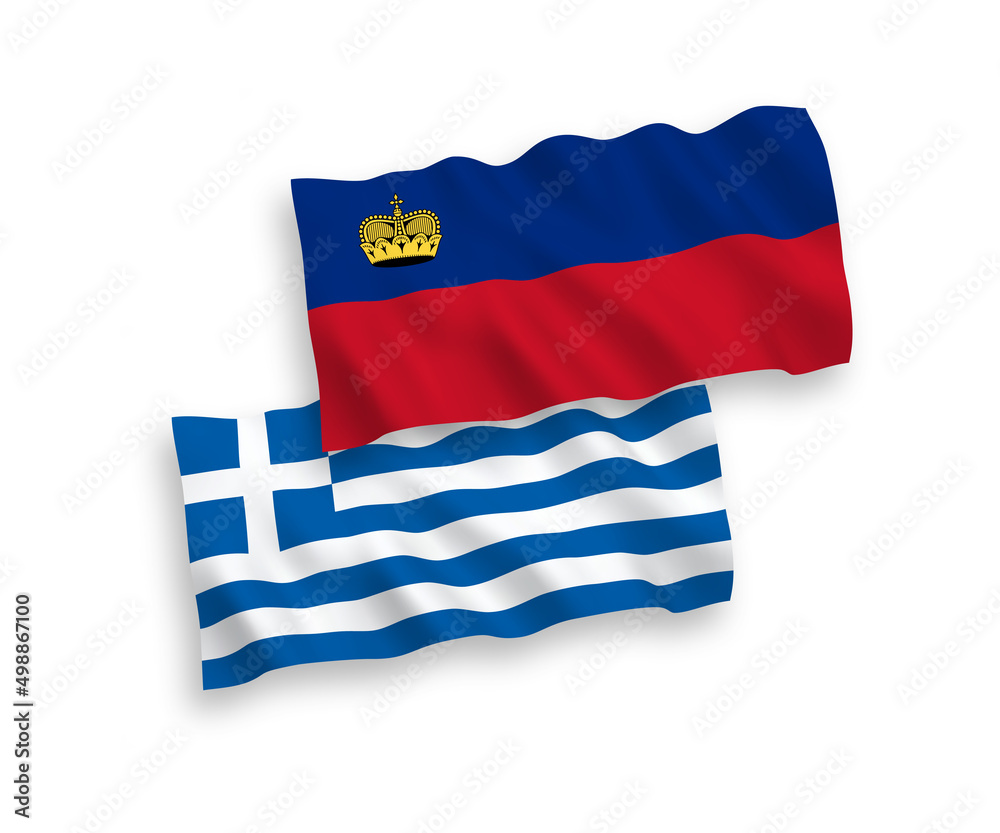 Flags of Greece and Liechtenstein on a white background