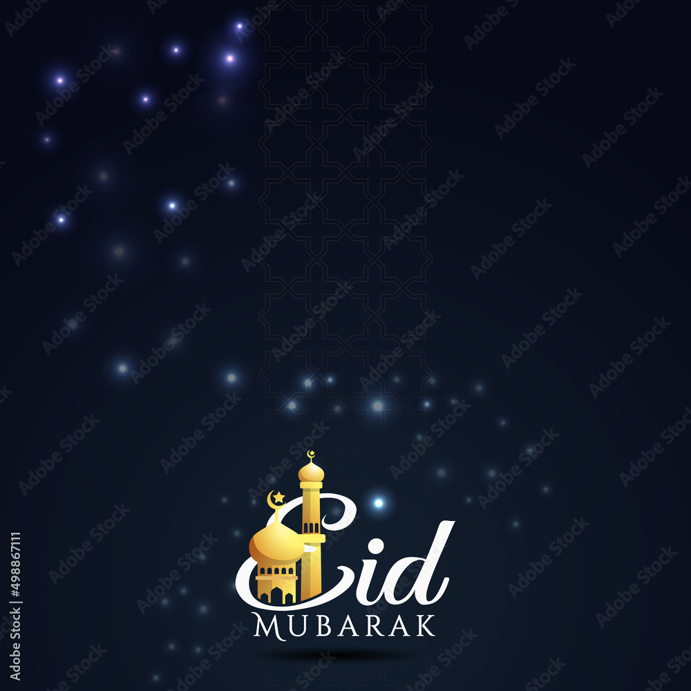 Fototapeta premium Eid Mubarak lettering with dark background and copy space.