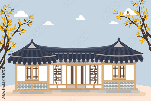 Vector illustration of Hanok, Korean traditional house photo