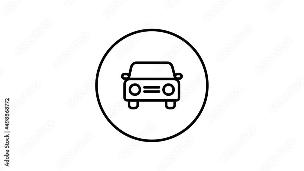 Car line icon inside circle, automobile front, black outline, line icon animation. Car line icon inside circle, automobile front, black outline, line icon animation.