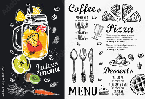 Мenu Juice, Smoothie. Vector illustration.  Hand drawn style.	
