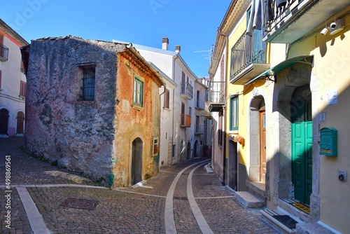 A narrow street in Nusco  a small village in the province of Avellino  Italy.
