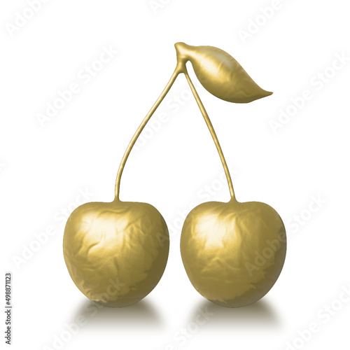 3d golden cherry with shadow on a white background, realistic illustration, vector.