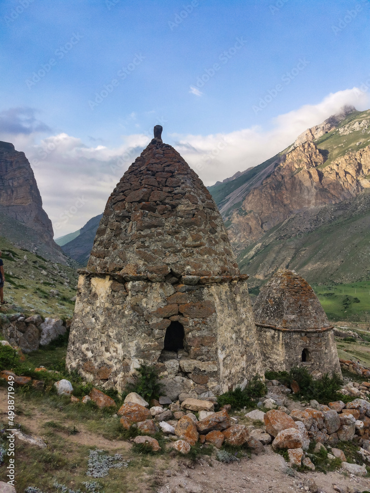 Eltyubyu is the city of the dead. Ancient Stone Crypts in Kabardino-Balkaria, Russia June 2021.