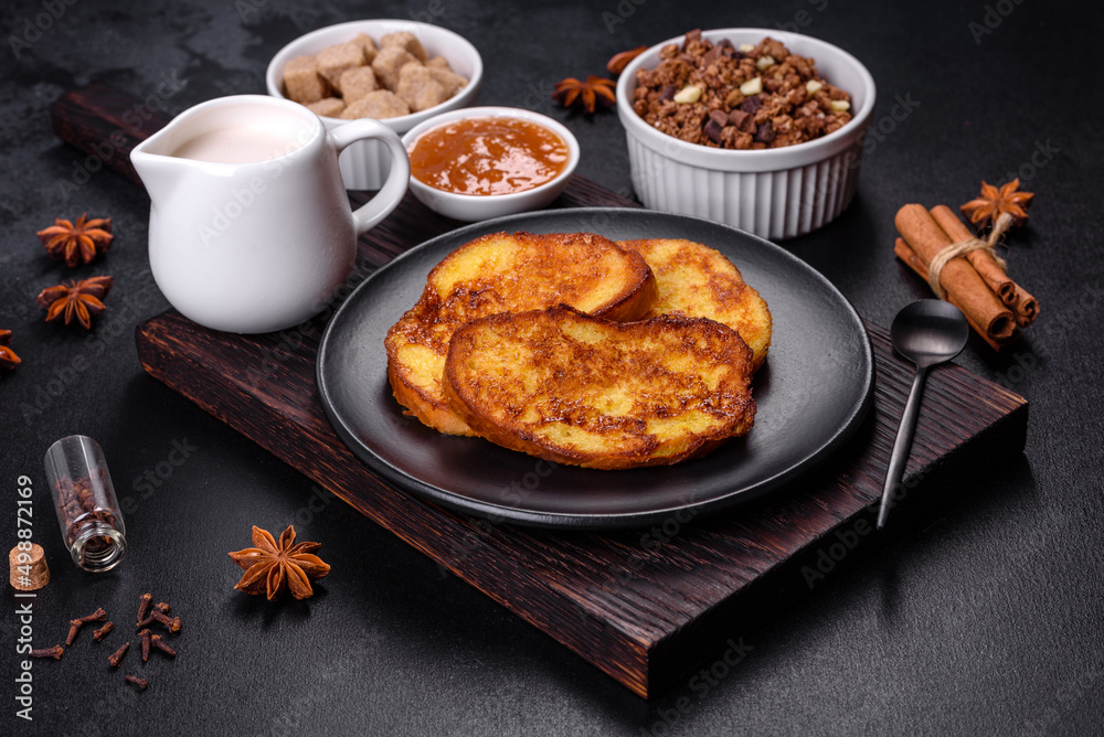 Cereal with chocolate, milk and bread in an egg against a dark concrete background Cereal with chocolate, milk and bread in an egg against a dark concrete background