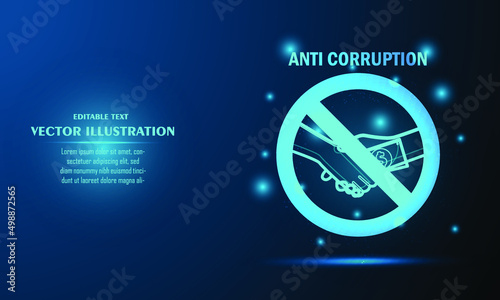 Glow ANTI CORRUPTION on a dark blue background of the space with shining stars