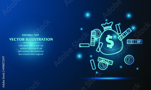 Glow money on a dark blue background of the space with shining stars