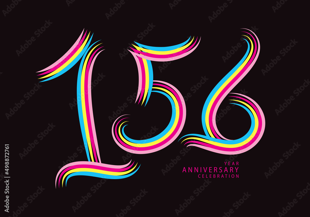 156 number design vector, graphic t shirt, 156 years anniversary celebration logotype colorful line, 156th birthday logo, Banner template, logo number elements for invitation card, poster, t-shirt.