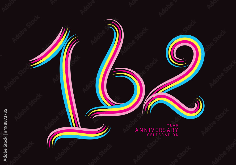 162 number design vector, graphic t shirt, 162 years anniversary celebration logotype colorful line, 162th birthday logo, Banner template, logo number elements for invitation card, poster, t-shirt. 162 number design vector, graphic t shirt, 162 years anniversary celebration logotype colorful line, 162th birthday logo, Banner template, logo number elements for invitation card, poster, t-shirt.
