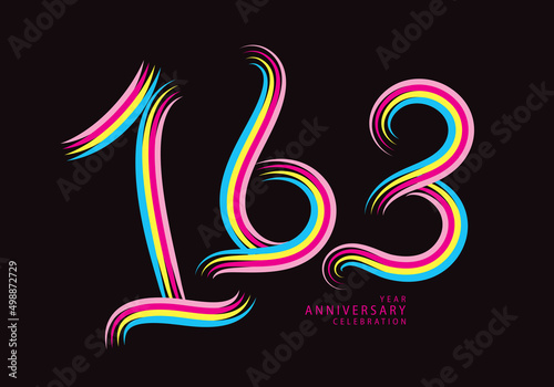 163 number design vector, graphic t shirt, 163 years anniversary celebration logotype colorful line, 163th birthday logo, Banner template, logo number elements for invitation card, poster, t-shirt. © ArtittVector