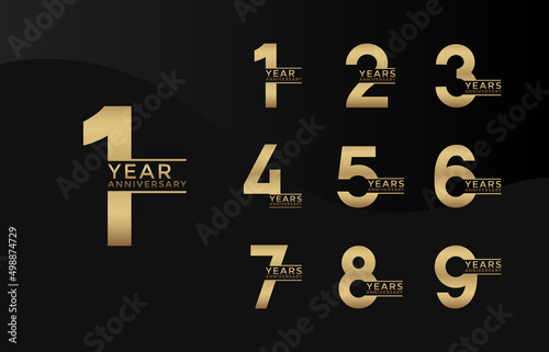 Set of Anniversary logotype gold color with black background for celebration