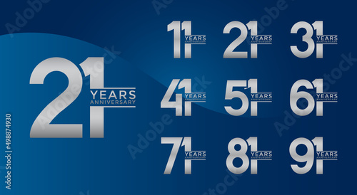 Set of Anniversary logotype silver color with blue background for celebration