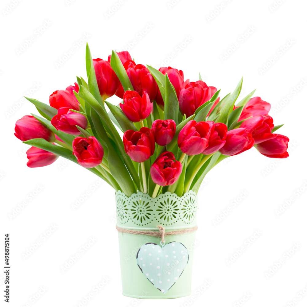 Fresh red tulip flowers bouquet on shelf in front of wooden wall. Fresh red tulip flowers bouquet on shelf in front of wooden wall.