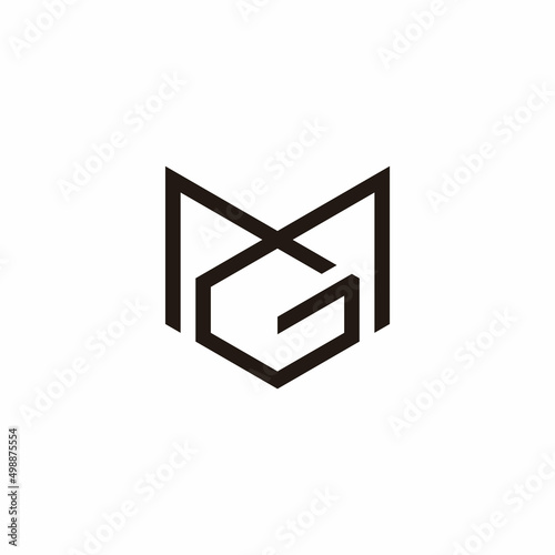 letter mg linked hexagonal geometric line logo vector
