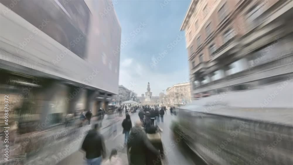 Milan, Italy, Hyperlapse - First person hyperlapse of the Via Dante in Milan during a sunny day