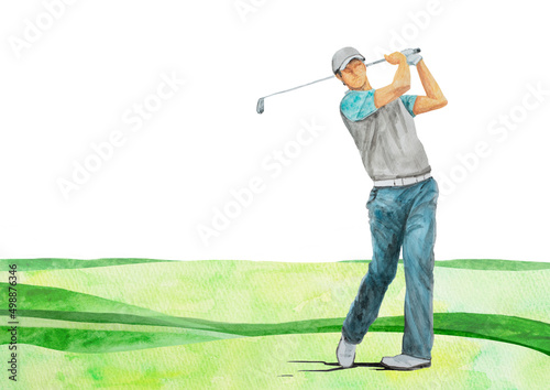 ゴルフをする人 水彩 手描き イラスト