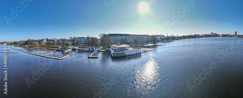 Hamburg Top View to the Alster and the historical city shape at the background