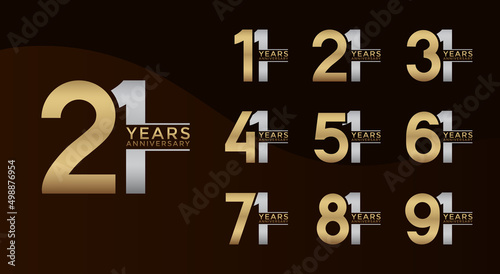 Set of Anniversary logotype gold and silver color with brown background for celebration