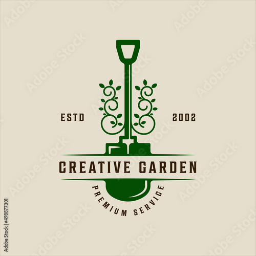shovel garden logo vector vintage illustration template icon graphic design