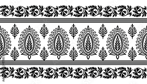 Black and white tribal border with paisley design