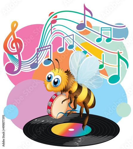Bee cartoon with music melody symbols