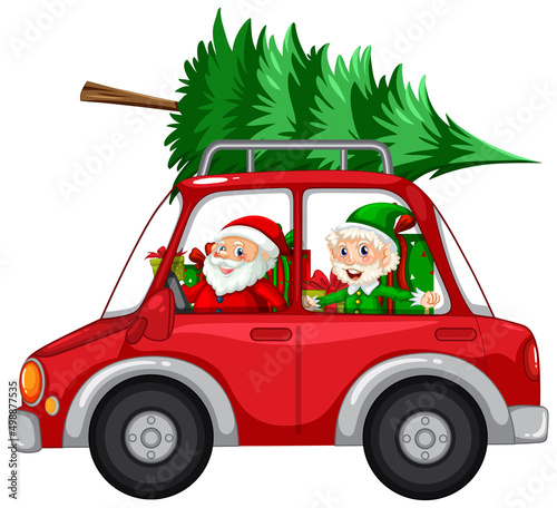 Santa driving car to delivery Christmas gifts