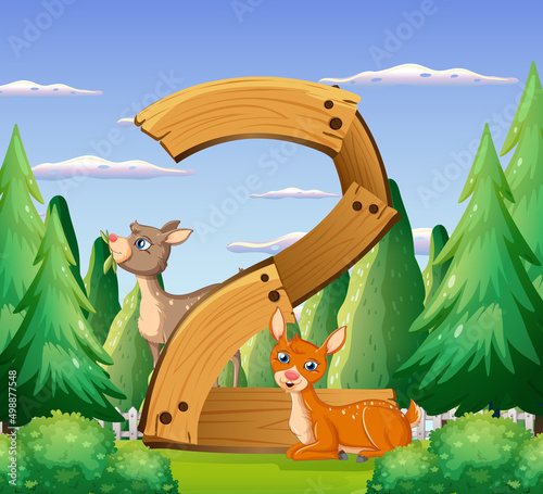 Two deers attached to number two